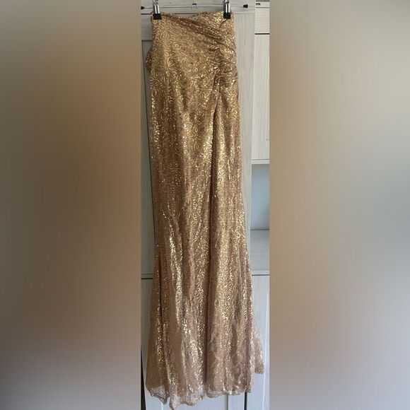 Aspeed Belle Inspired Gold Sequin Hand Beaded Strapless Prom Dress Size S - Picture 5 of 8